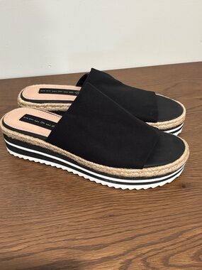 Steve Madden LILIE Black Espadrille Platform Slide Sandals 7.5M